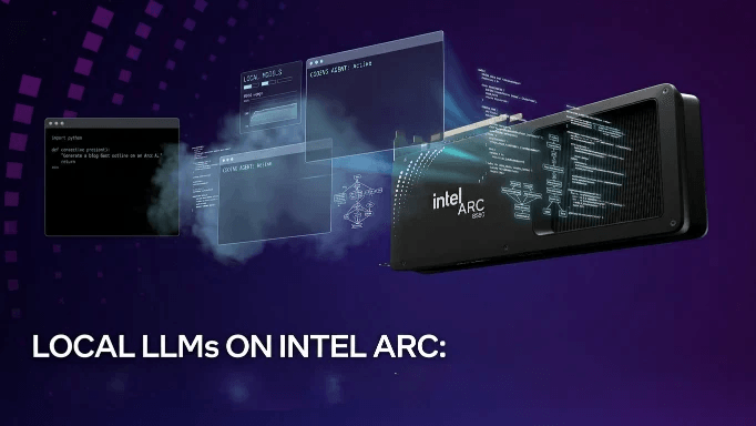 Intel Arc B580 graphics card on a desk with warm lighting