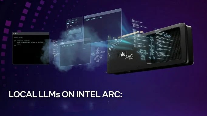 Intel Arc B580 graphics card on a desk with warm lighting